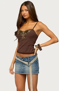 Edikted Sequin Butterfly Ribbed Tank Top