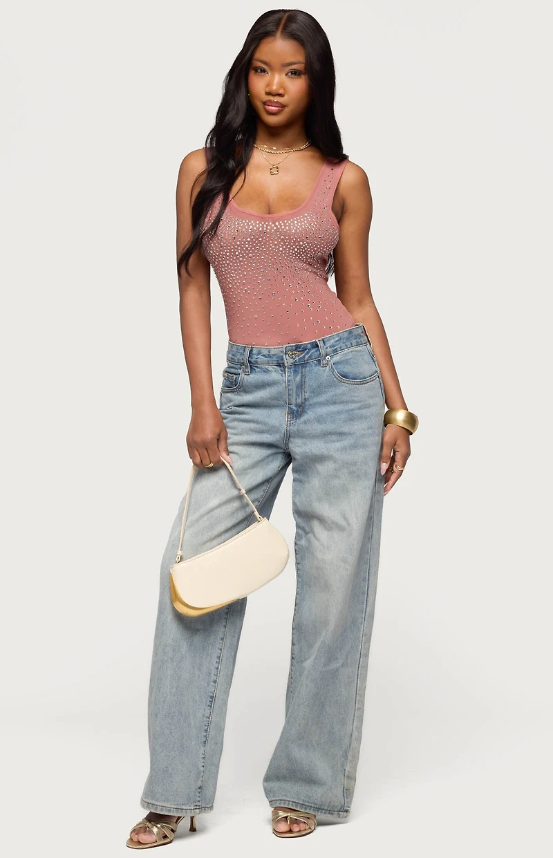 Edikted Angelita Rhinestone Sheer Mesh Bodysuit