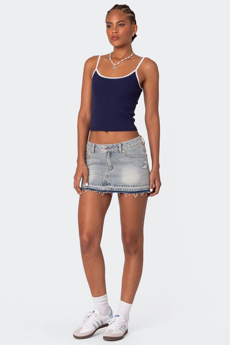 Edikted Priyanka Distressed Denim Mini Skirt
