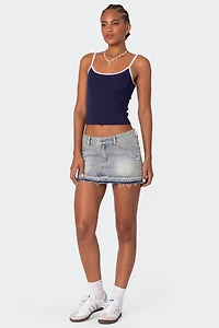 Edikted Priyanka Distressed Denim Mini Skirt