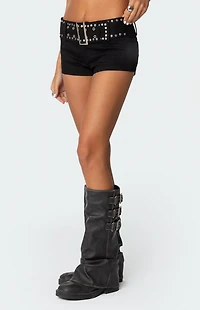 Edikted Studded Belt Denim Micro Shorts