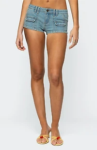 Edikted Cargo Pockets Denim Micro Shorts