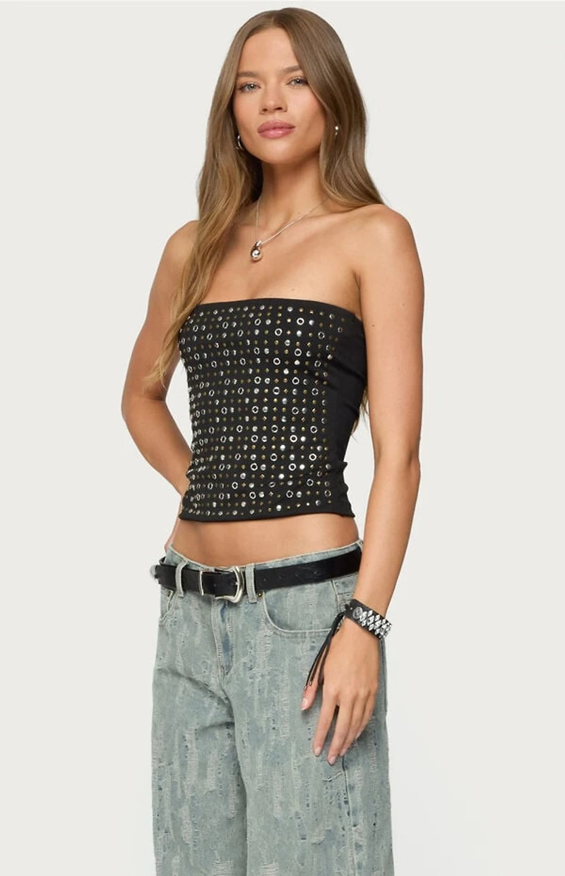 Edikted Blanco Studded Grommet Tube Top