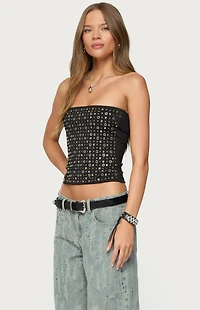 Edikted Blanco Studded Grommet Tube Top