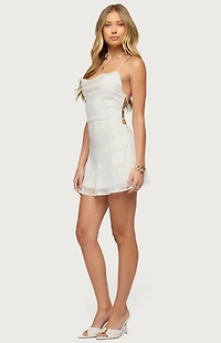 Edikted Floral Embroidered Chiffon Backless Mini Dress