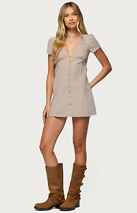 Edikted Arli Gingham Button Up Romper