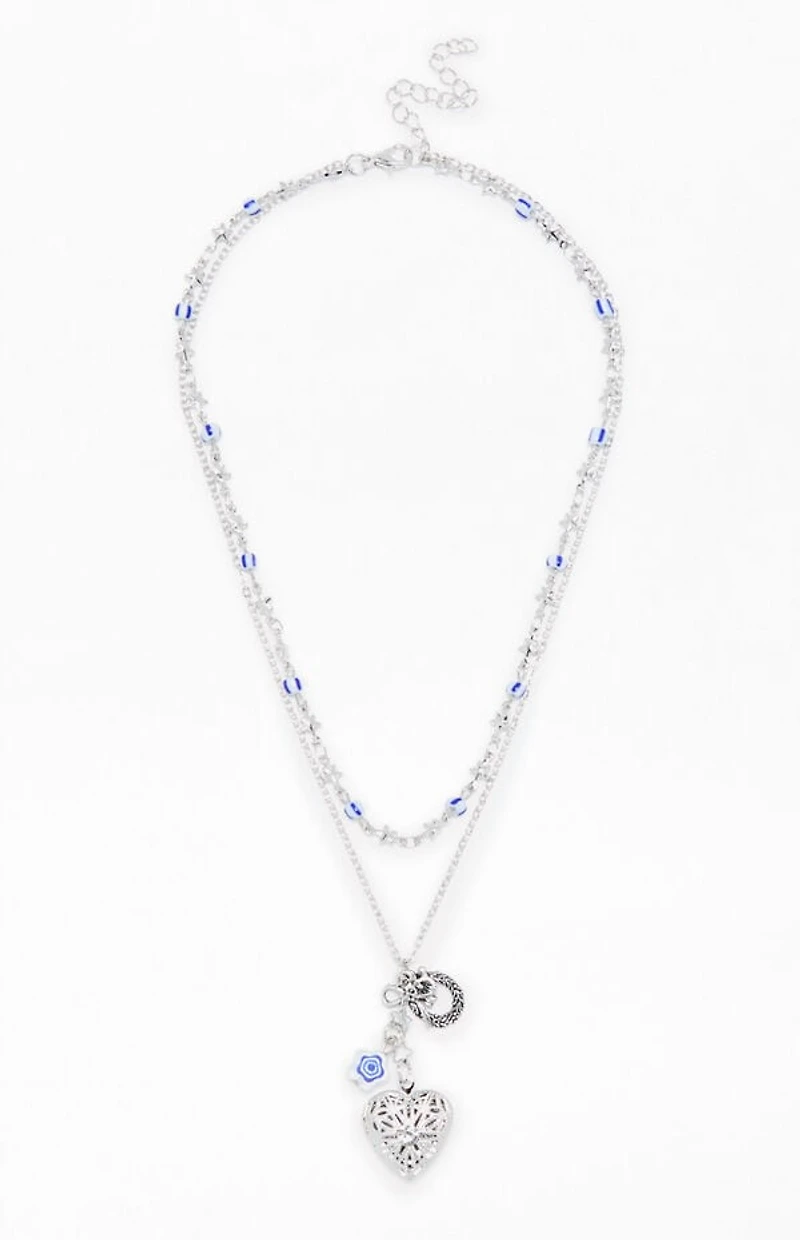 LA Hearts Heart Etched Beaded Layered Necklace