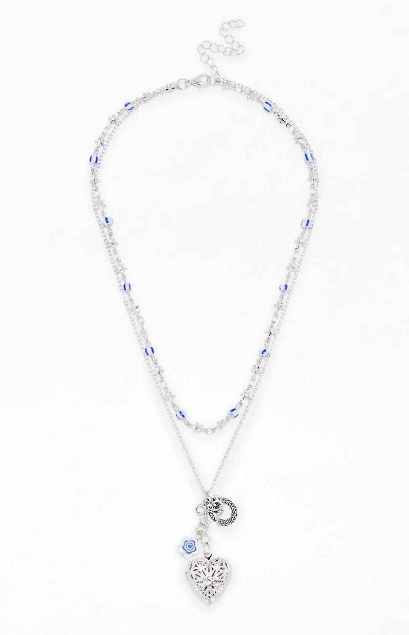 LA Hearts Heart Etched Beaded Layered Necklace