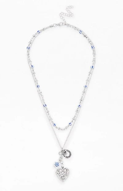 LA Hearts Heart Etched Beaded Layered Necklace