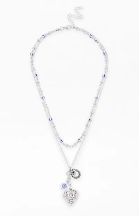 LA Hearts Heart Etched Beaded Layered Necklace