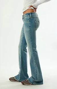Pacsun Alana Ultimate Low Rise Flare Jeans Stretch Button Pocket Medium Blue