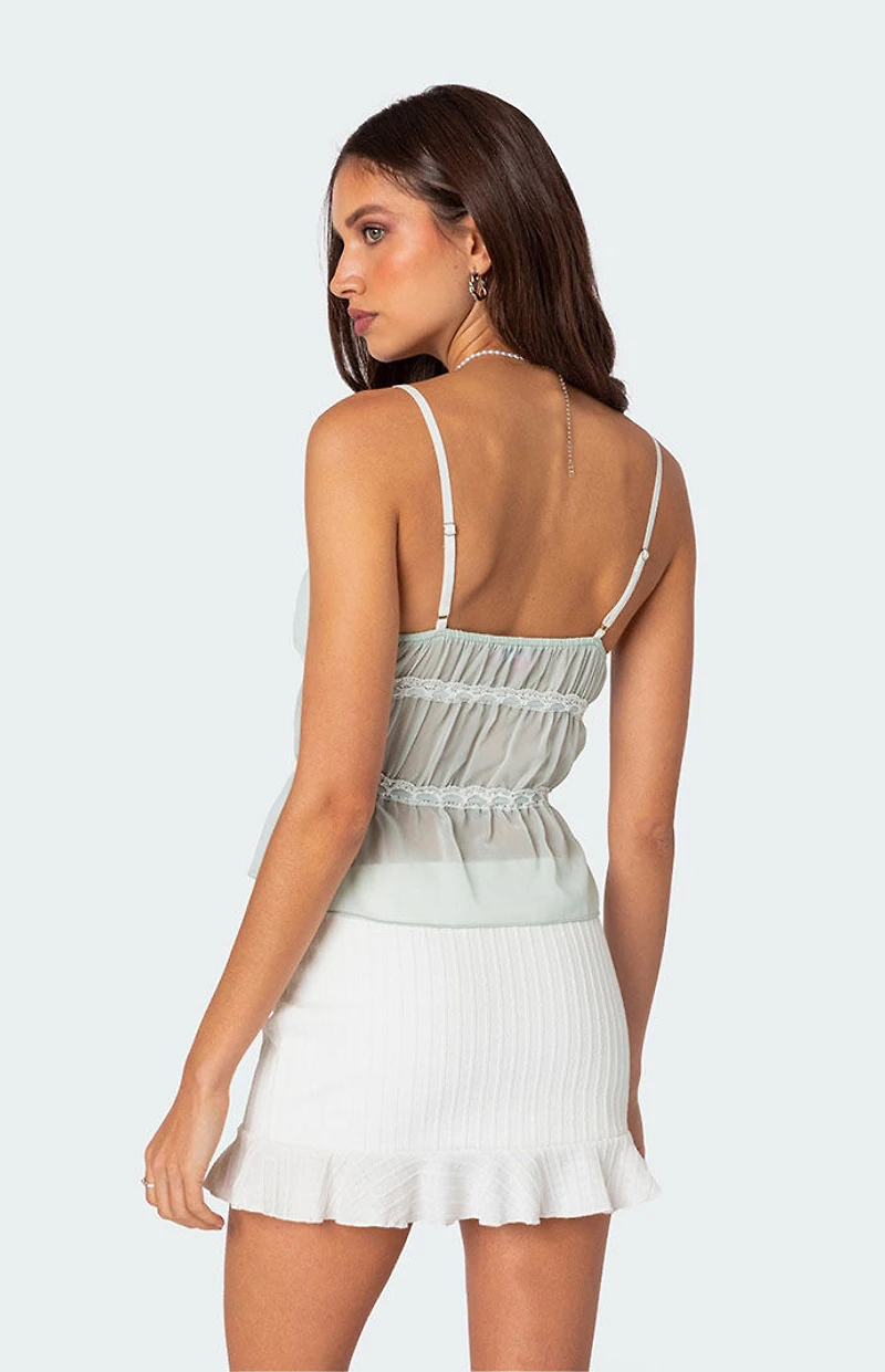 Edikted Addy Tie Front Sheer Chiffon Top