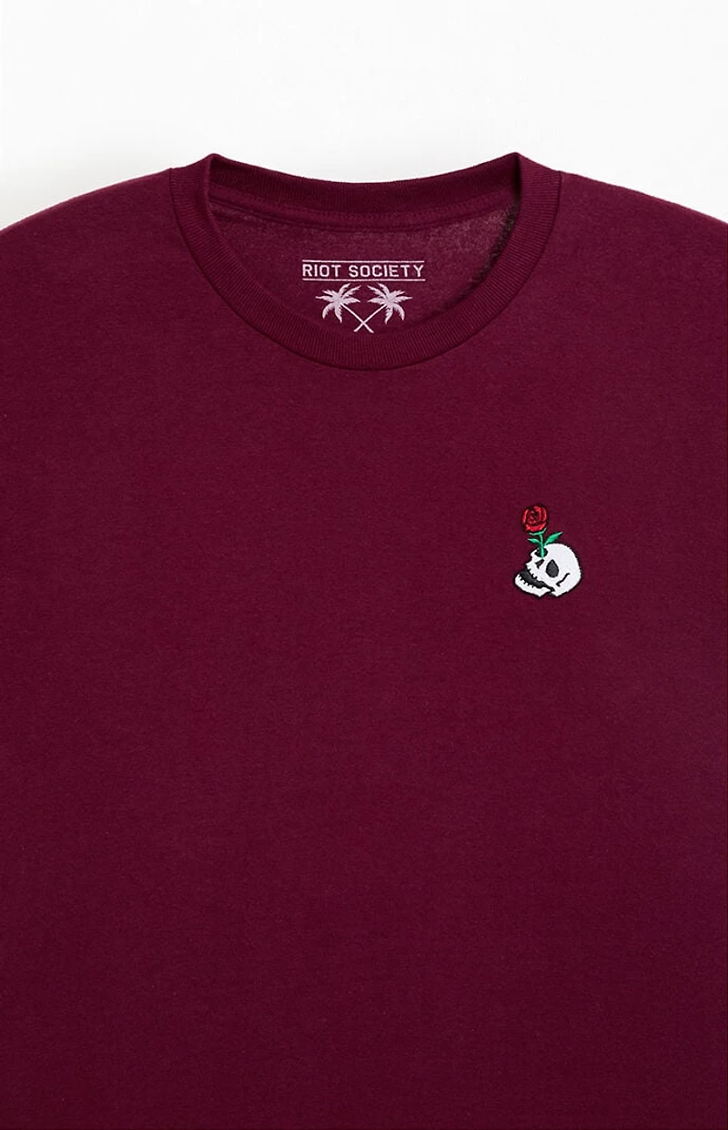 Riot Society Red Rose Skull Embroidered T-Shirt