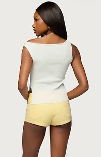 Edikted Myrah Asymmetric Off Shoulder Ribbed Knit Top