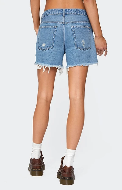 Edikted Cale Distressed Low Rise Denim Shorts