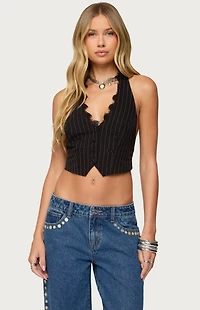 Edikted Devon Lacey Pinstripe Halter Top