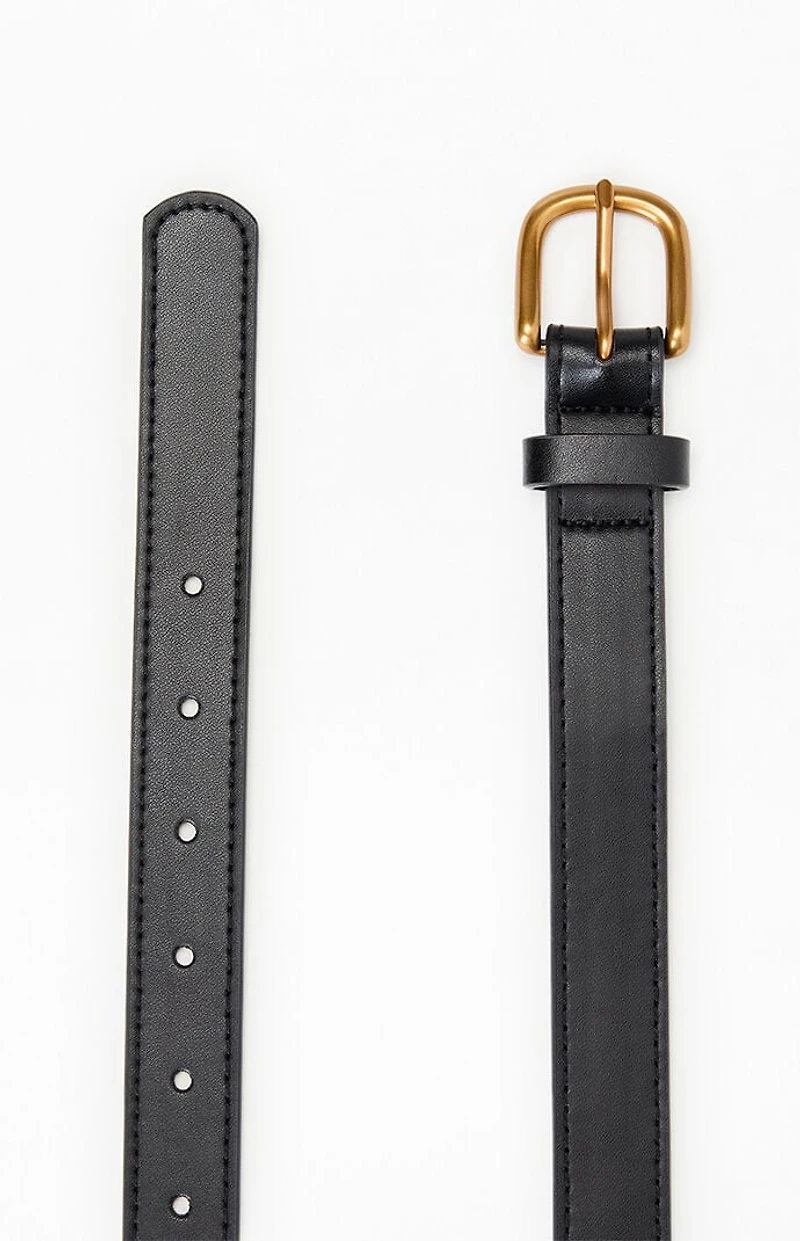 John Galt Faux Leather Black Gold Buckle Belt