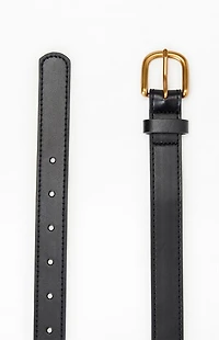 John Galt Faux Leather Black Gold Buckle Belt