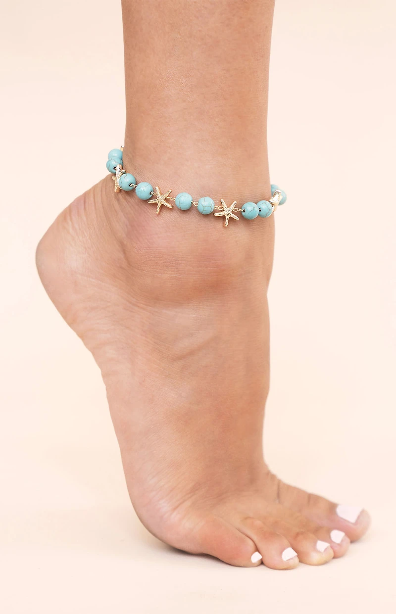 Ettika Starfish & Turquoise Beaded Anklet