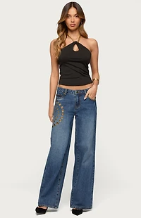 Edikted Alizie Beaded Chain Keyhole Halter Top