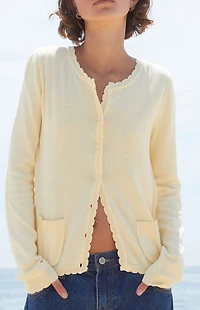 John Galt Yellow Zoe Scalloped Cardigan
