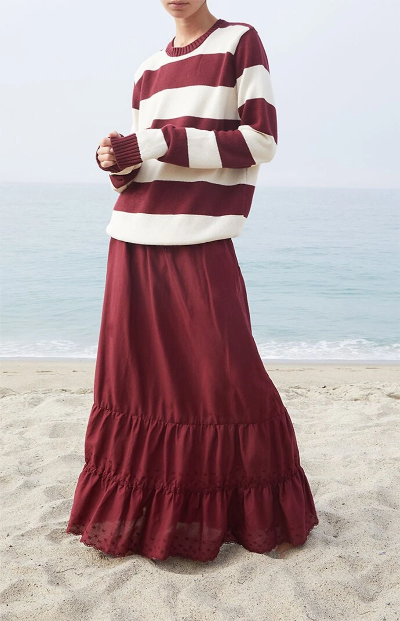 John Galt Martha Burgundy Striped Sweater