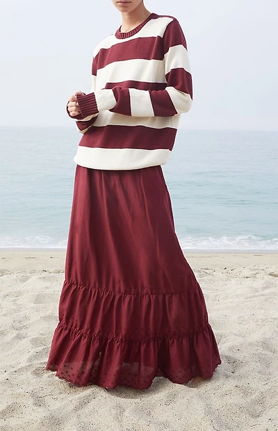 John Galt Martha Burgundy Striped Sweater