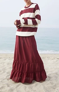 John Galt Martha Burgundy Striped Sweater