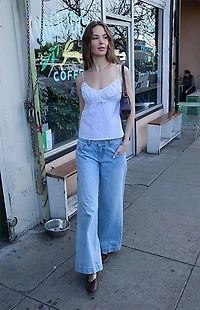 John Galt Light Blue Gingham Tiffany Tank Top