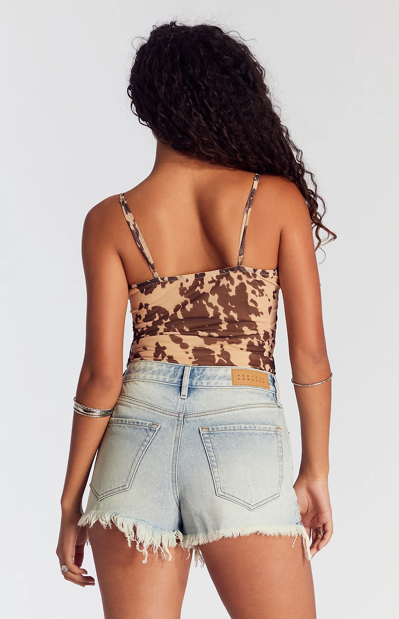 Pacsun Light Indigo Ripped Hem High Waisted Denim Festival Shorts