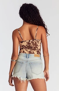 Pacsun Light Indigo Ripped Hem High Waisted Denim Festival Shorts