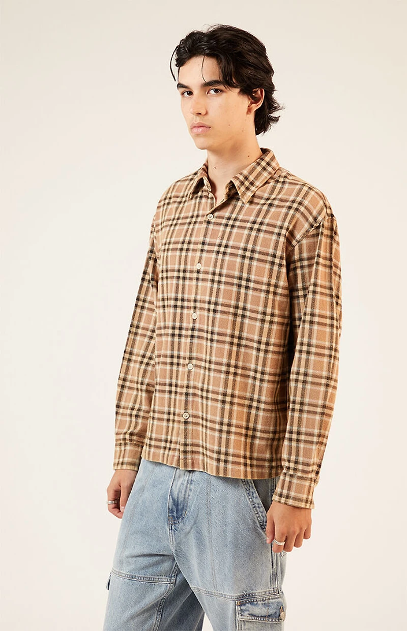 Pacsun Tan Washed Cropped Flannel Shirt