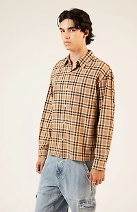 Pacsun Tan Washed Cropped Flannel Shirt