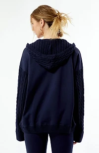 WEWOREWHAT Cable Knit Sleeve Zip Up Hoodie