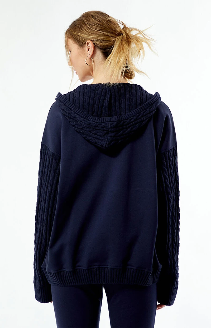 WEWOREWHAT Cable Knit Sleeve Zip Up Hoodie