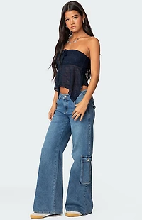 Edikted Embroidered Sheer Strapless Top