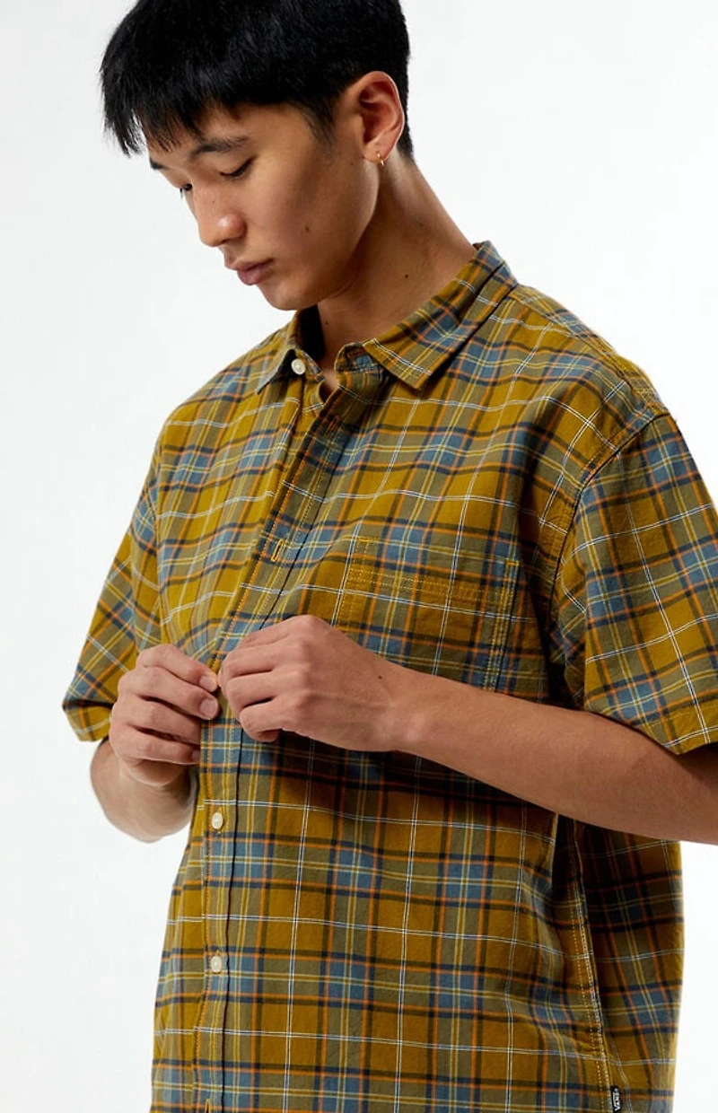 Vans Tan Lawson Plaid Linen Button Down Shirt