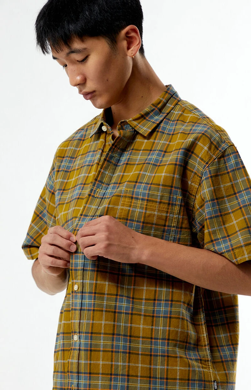 Vans Tan Lawson Plaid Linen Button Down Shirt