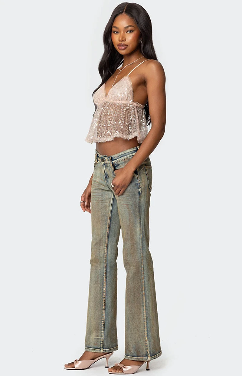 Edikted Sheer Sequin Babydoll Tank Top