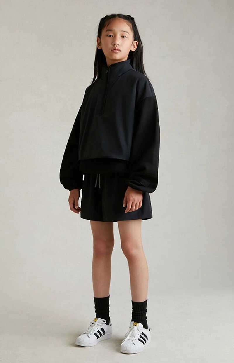 Kids Fear of God ESSENTIALS Black Nylon Fleece Mock Neck Sweatshirt
