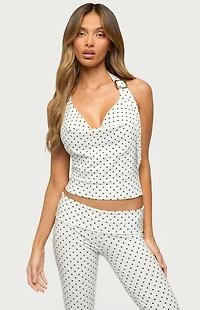 Edikted Eloisa Polka Dot Buckle Halter Top