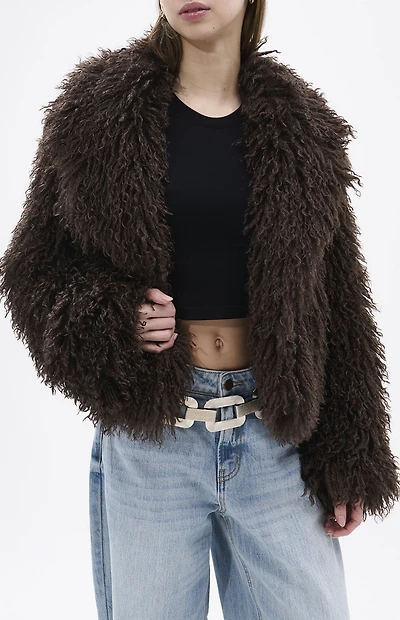 AZALEA WANG Ruperta Brown Faux Fur Jacket