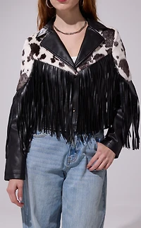 AZALEA WANG Olandria Faux Leather Black Western Fringe Jacket
