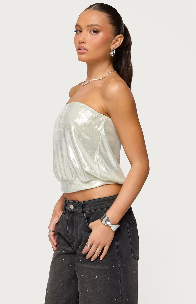 Edikted Leira Silky Sparkly Strapless Top