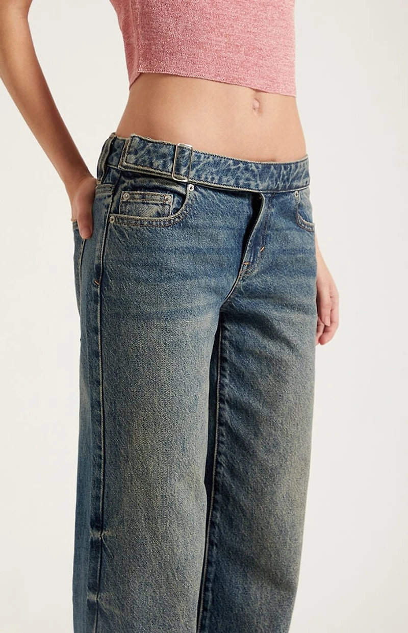 Pacsun Casey Low Rise Baggy Jeans Belt Tab Dark Blue