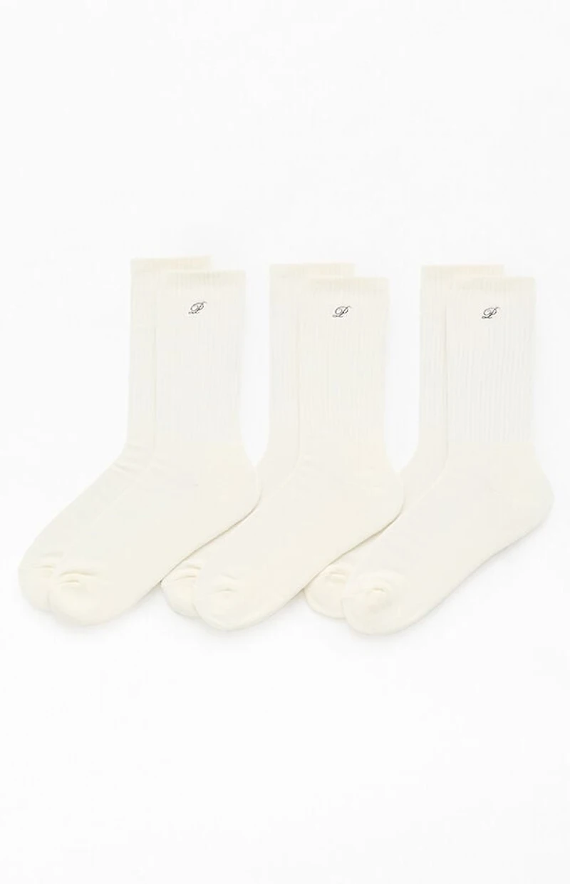 Pacsun 3 Pack White Embroidered Basic Crew Socks