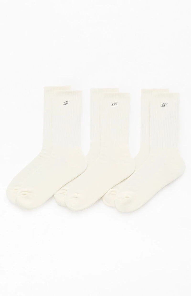 Pacsun 3 Pack White Embroidered Basic Crew Socks