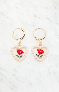 LA Hearts Pearl Heart Rose Hoop Earrings