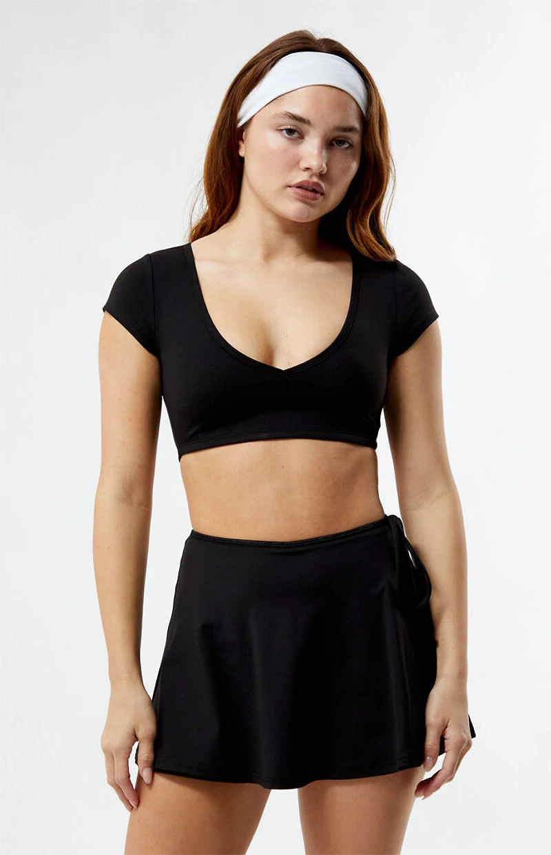 PAC 1980 WHISPER Active Black Anya Surplice Bra Top