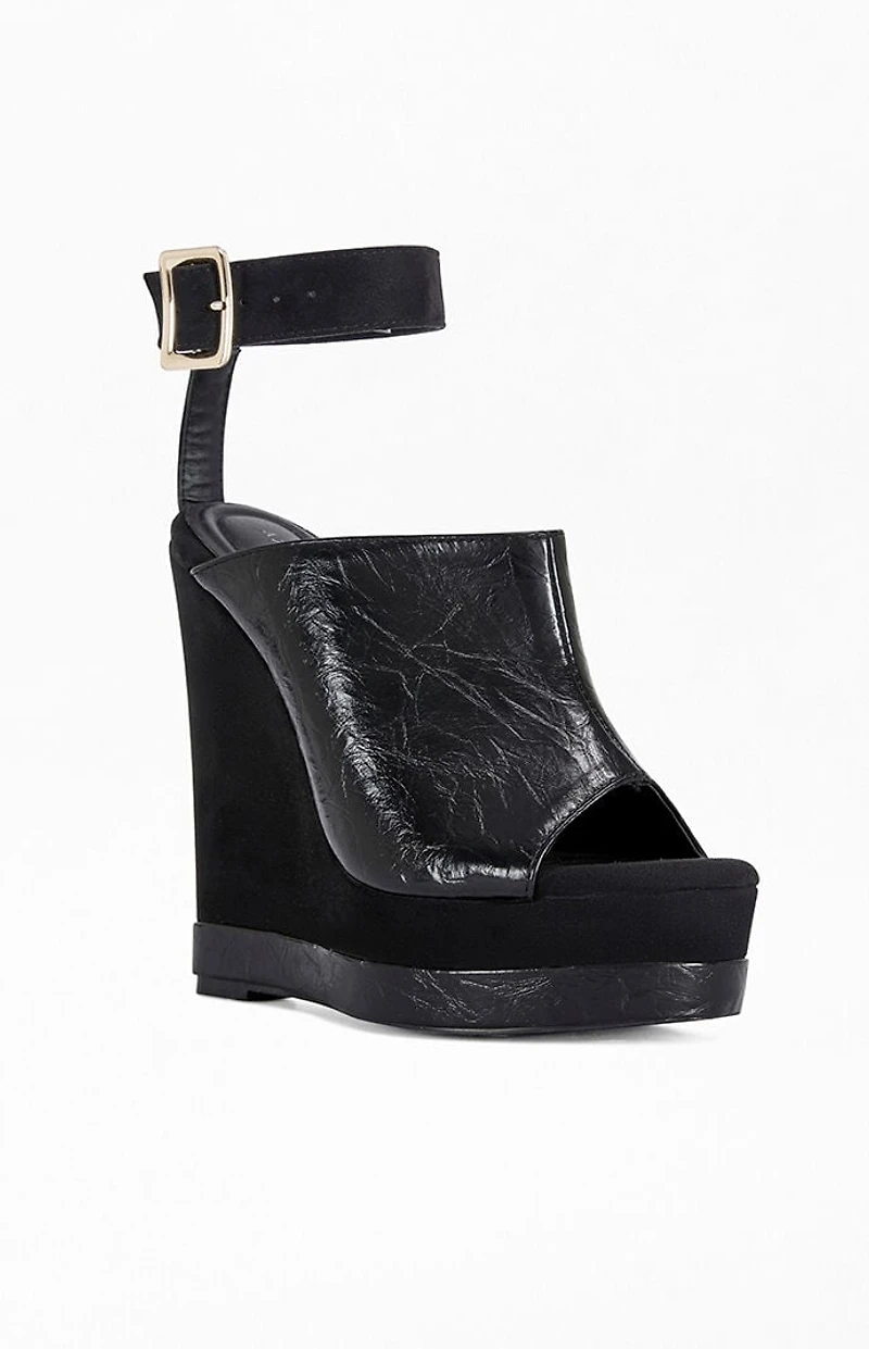 AZALEA WANG Women's Tana Black Platform Wedge Sandals